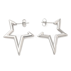 Non-Tarnish 304 Stainless Steel Stud Earrings for Women, Star, Stainless Steel Color, 31x26x2.2mm(STAS-D084-25P)