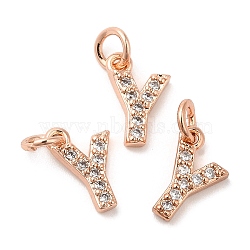 Brass Micro Pave Grade AAA Cubic Zirconia Charms, Letter Y, Cadmium Free & Nickel Free & Lead Free, Clear, Real 18K Gold Plated, Letter.Y, 9x6x1.5mm, Hole: 2mm(ZIRC-P067-11RG-Y-NR)