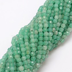 Natural Agate Bead Strands, Dyed, Faceted, Round, Pale Green, 4mm, Hole: 0.8mm, about 90~92pcs/strand, 14 inch(X-G-G882-4mm-A01-4)