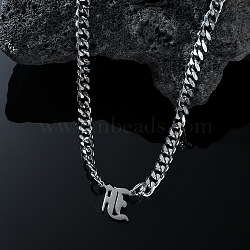 304 Stainless Steel Initial Pendant Cuban Link Chain Necklaces, Stainless Steel Color, Non-Tarnish, Letter F, 19.69 inch(50cm)(FS-WGB15F2-05)