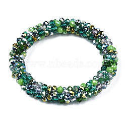 Glass Beaded Crochet Stretch Bracelet, Fashion Nepal Bracelet for Women, Green, Inner Diameter: 1-7/8 inch(4.7cm)(BJEW-T016-09D)