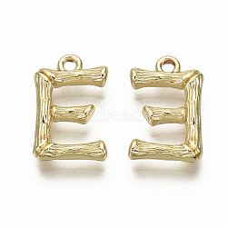 Alloy Pendants, Cadmium Free & Nickel Free & Lead Free, Bamboo Initial Letter, Real 18K Gold Plated, Letter.E, E:16x10x3mm, Hole: 1.5mm(PALLOY-S137-001E-NR)