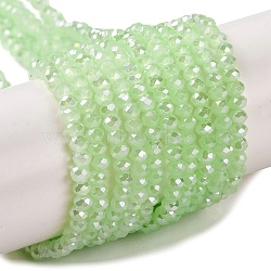 Baking Electroplate Glass Beads Strands, AB Color, Faceted, Round, Pale Green, 4x3mm, Hole: 1mm, about 113~115pcs/strand, 16.14''(41~42cm)(X-DGLA-A039-J4mm-B10)