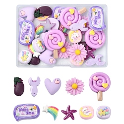 30Pcs 10 Styles Opaque Resin Decoden Cabochons, Heart & Flower & Eggplant, Mixed Shapes, Purple Color Palette, Mixed Color, 15.5~34.5x12~31x2.5~8.5mm, 3pcs/style(CRES-YW0002-16)