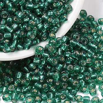 12/0 Glass Seed Beads, Silver Lined Round Hole, Round, Medium Aquamarine, 2mm, Hole: 1mm, about 30000 beads/pound