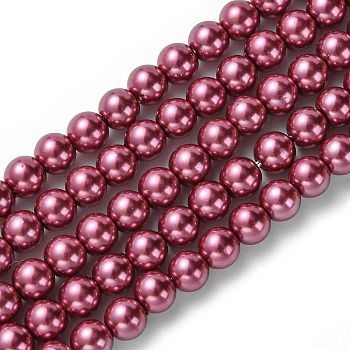 Eco-Friendly Dyed Glass Pearl Beads Strands, Grade A, Round, Cotton Cord Threaded, Medium Violet Red, 6mm, Hole: 1.2~1.5mm, about 70pcs/strand, 15.7 inch