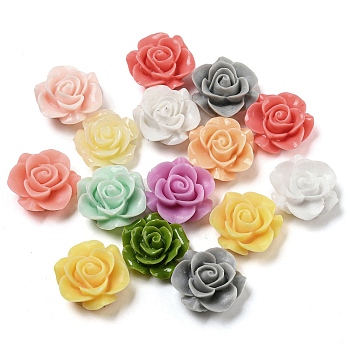 Opaque Resin Decoden Cabochons, Rose Flower, Mixed Color, 18.5~20x18.5~20x8.5~9.5mm