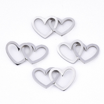 201 Stainless Steel Linking Rings, Quick Link Connectors, Laser Cut, Heart, Stainless Steel Color, 11x12x1mm, Inner Diameter: 5x10mm, about 2pcs/set