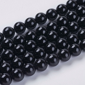 Natural Black Onyx Beads Strands, Dyed, Round, 6mm, Hole: 1mm
