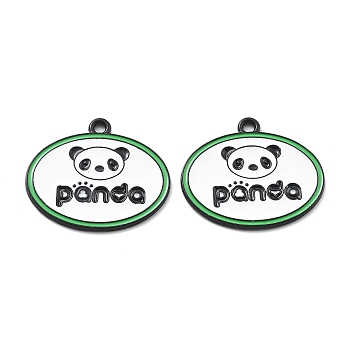 Panda Theme Alloy Enamel Pendants, Black, Word Panda, Oval, 21.5x25x1mm, Hole: 1.8mm