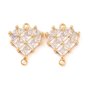 Brass Pave Clear Cubic Zirconia Connector Charms, Heart Links, Real 18K Gold Plated, 20x16x4mm, Hole: 1.2mm