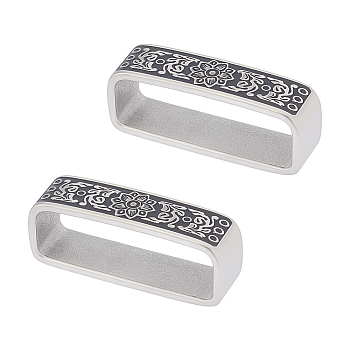 304 Stainless Steel Loop Keepers, Men's Belt Buckle, with Enamel, Rectangle with Flower Pattern, Stainless Steel Color, 45x17x12mm, Inner Diameter: 12.5x40mm