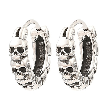 Skull Theme 316 Surgical Stainless Steel Hoop Earrings for Women Men, Antique Silver, 15x17x4mm