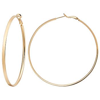 3 Pairs Brass Hoop Earrings for Women, Ring, Real 14K Gold Plated, 70x3.5mm