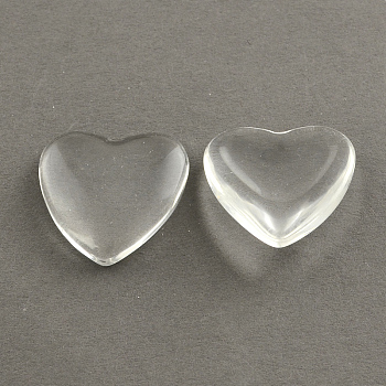 Transparent Glass Heart Cabochons, Clear, 23x23x6~6.5mm