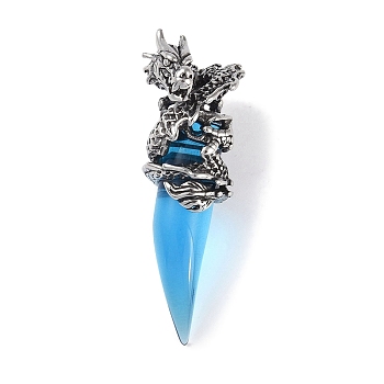 Glass Pendants, with 316 Surgical Stainless Steel Findings, Dragon, Deep Sky Blue, 48x17.5x15mm, Hole: 6.5x3mm