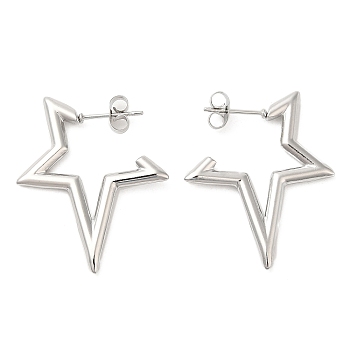 304 Stainless Steel Stud Earrings for Women, Star, Stainless Steel Color, 31x26x2.2mm