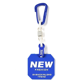 Plastic Pendant Decorations, Square with Word, Blue, 155mm, pendant: 50x53x3mm