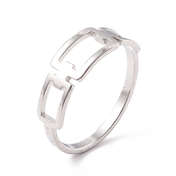 304 Stainless Steel Triple Rectangle Hollow Finger Ring for Women, Stainless Steel Color, Inner Diameter: 17mm