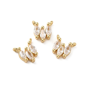 Rack Plating Brass Pave Cubic Zirconia V-shaped Charms, Lead Free & Cadmium Free, Real 18K Gold Plated, Long-Lasting Plated, Clear, 8x7.5x3mm, Hole: 0.8mm