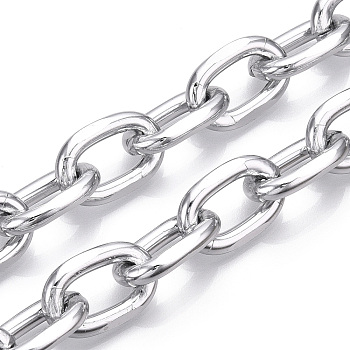 Aluminum Faceted Cable Chain, Diamond Cut Oval Link Chains, Unwelded, Platinum, 22x14x4mm