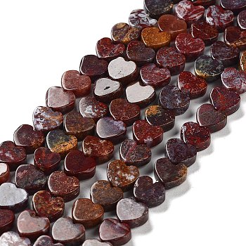 Natural Red Ocean Agate Beads Strands, Heart, 9.5~10x10~10.5x3~4mm, Hole: 0.9mm, about 42pcs/strand, 15.83~15.94 inch(40.2~40.5cm)