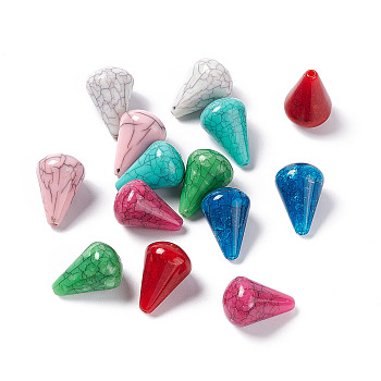 Crackle Opaque Acrylic Beads, Imitation Turquoise, Cone, Mixed Color, 20x13.5mm, Hole: 2mm, about 301pcs/500g