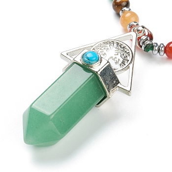 Chakra Jewelry, Faceted Bullet Natural Green Aventurine Pendant Necklaces, with Gemstone Round Beads and Platinum Plated Alloy Findings, 16.42 inch(41.7cm)