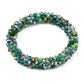 Glass Beaded Crochet Stretch Bracelet, Fashion Nepal Bracelet for Women, Green, Inner Diameter: 1-7/8 inch(4.7cm)