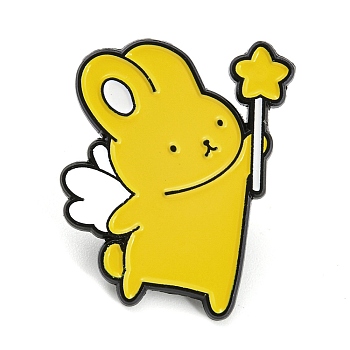 Cartoon Style Enamel Pins, Black Alloy Badge for Backpack Clothes, Rabbit with Wing & Star, 28.5x22x1mm
