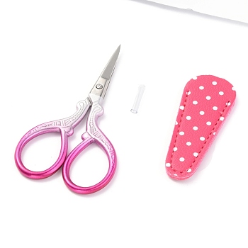 Stainless Steel Scissor, with Wave Point Pattern Protective Jacket, Hot Pink, 9.3x4.75x0.4cm