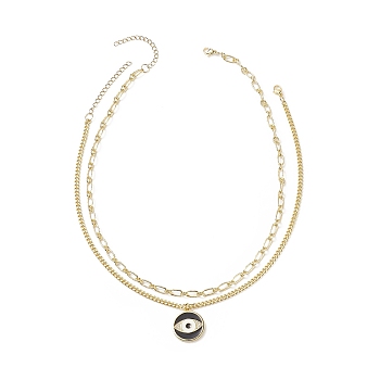 2Pcs 2 Style Clear Cubic Zirconia Horse Eye Pendant Necklace Set, Brass Paperclip Chains Necklaces for Men Women, Black, 14-5/8~17-3/4 inch(37.2~45cm), 1Pc/style