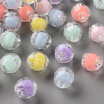 Transparent Acrylic Beads, Bead in Bead, Faceted, Round, Mixed Color, 8x7.5mm, Hole: 2mm