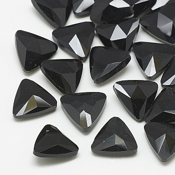 Pointed Back Glass Rhinestone Cabochons, Faceted, Triangle, Jet, 11x12x4.5mm