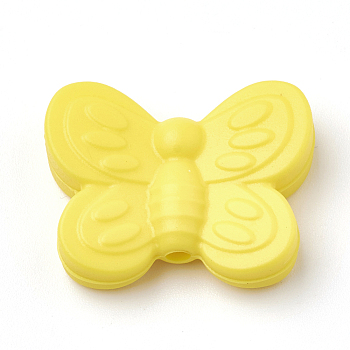 Food Grade Eco-Friendly Silicone Focal Beads, Chewing Beads For Teethers, DIY Nursing Necklaces Making, Butterfly, Yellow, 20x25x6mm, Hole: 2mm