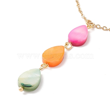 Natural Shell Teardrop Pendant Necklace with 304 Stainless Steel Chains for Women(NJEW-C016-12G)-3