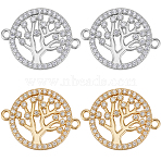 12Pcs 2 Colors Brass Micro Pave Cubic Zirconia Links, Flat Round with Tree of Life, Real Gold Plated & Real Platinum Plated, 15.5x20x2mm, Hole: 1mm, 6pcs/color(ZIRC-BBC0003-36)