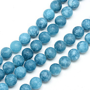 Natural White Jade Bead Strands, Dyed, Frosted, Round, Steel Blue, 8~9mm, Hole: 1mm, about 46~48pcs/strand, 14.9 inch(X-G-R297-8mm-48)