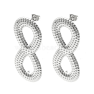 304 Stainless Steel Stud Earring Findings, with Loop, Infinity, 48x22.5mm, Hole: 3.5mm, Pin: 10.5x0.5mm(STAS-L024-006P-01)