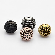 CZ Brass Micro Pave Grade AAA Black Color Cubic Zirconia Round Beads, Cadmium Free & Nickel Free & Lead Free, Mixed Color, 6mm, Hole: 1.5mm(KK-O065-6mm-01-NR)