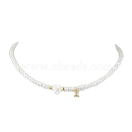 Brass Micro Pave Grade AAA Cubic Zirconia Letter Pendant Necklaces, Heart & Round Baking Painted Pearlized Glass Pearl Beaded Necklaces for Women, Letter X, 15.20 inch(38.6cm)(NJEW-JN04771-24)