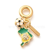 Brass Cubic Zirconia Map & Football European Dangle Charms, Large Hole Pendants with Enamel, Real 18K Gold Plated, Green, 30mm, Hole: 5mm(KK-U048-01G-01)