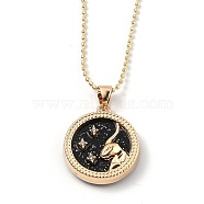 Alloy Rhinestone Pendant Necklaces, with Resin and Ball Chains, Flat Round with Constellation/Zodiac Sign, Golden, Black, Capricorn, 18.31 inch(46.5cm)(NJEW-H306-A02-G)