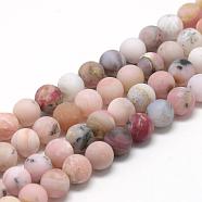 Natural Pink Opal Beads Strands, Frosted, Round, 10mm, Hole: 1mm, about 40pcs/strand, 15.7 inch(G-R446-10mm-38)