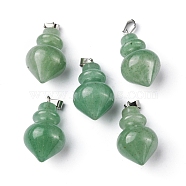 Natural Green Aventurine Pendants, Pointed Bottle Charms, with Platinum Plated Iron Snap on Bails, 32.5~35x16~17mm, Hole: 3x5.5mm(G-G998-C07)