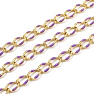 Brass Curb Chains, with Enamel, Spool, Long-Lasting Plated, Soldered, Golden, Purple, Link: 10.3x7x1.25mm(CHC-L039-46F-G)