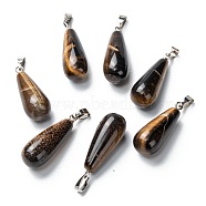 Natural Tiger Eye Pendants, with Platinum Brass Findings, Teardrop, 26.5~29x10mm, Hole: 2.5~3.5x4~6mm(G-F707-07)