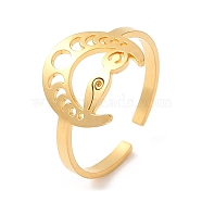 304 Stainless Steel Open Cuff Ring, Hollow Moon Phase & Yoga Human, Golden, Inner Diameter: 18.4mm(RJEW-K251-04G)