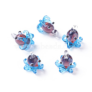 Handmade Lampwork Pendants, Octopus, Deep Sky Blue, 16~20x14~16mm, Hole: 2~4mm(LAMP-L075-071)
