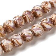 Gold Sand Lampwork Beads Strands, Round, Thistle, 10mm, Hole: 1.6mm, about 50pcs/strand, 18.31''(46.5cm)(LAMP-E036-06A)